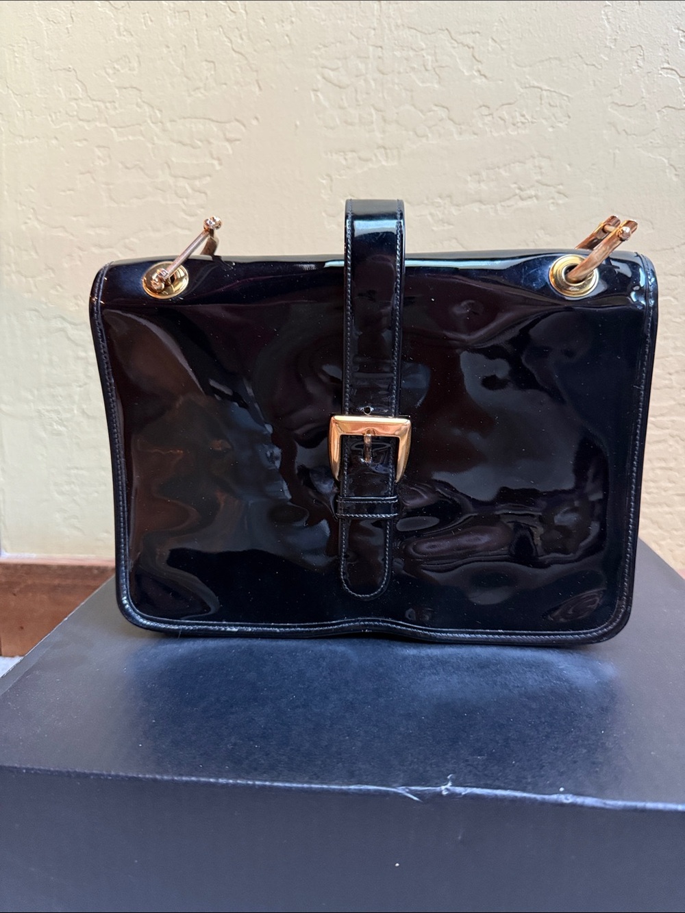 Vintage Black Patent Leather purse with Gold Hardware